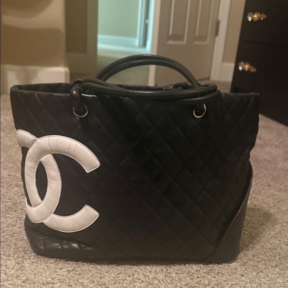 Chanel Black and White Quilted Tote